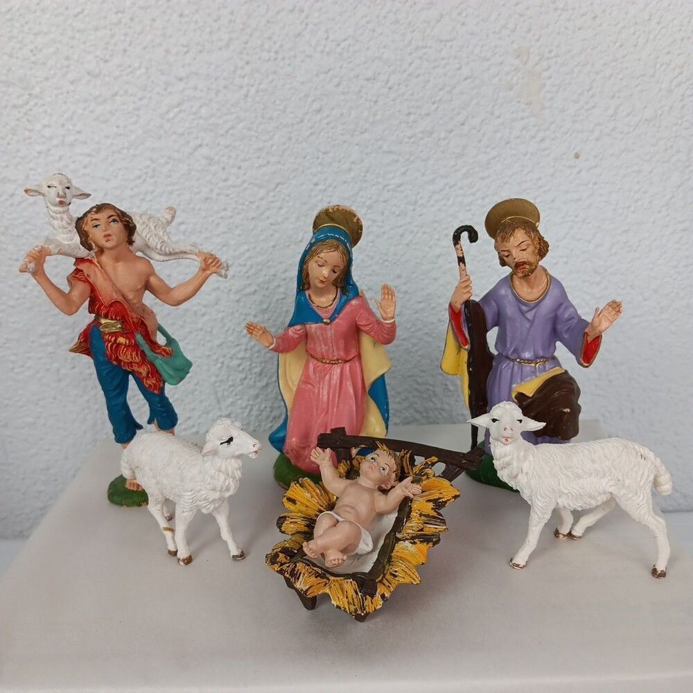 Nativity Depose Italy Fontanini Mary Baby Jesus Joseph Shepard Sheep Vintage Lot
